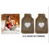 2 ADET SICAK SU TORBASI PELUŞ KALPLİ,BEJ TERMOFOR 27x17CM 1 LİTRE
