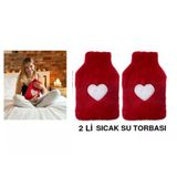 2 ADET SICAK SU TORBASI PELUŞ KALPLİ,KIRMIZI TERMOFOR 27X17X2CM 1 LİTRE