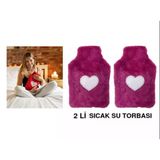2 ADET SICAK SU TORBASI PELUŞ KALPLİ,KOYU PEMBE TERMOFOR 27X17X2CM 1 LİTRE