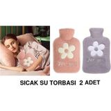 2 Adet Sıcak Su Torbası Peluş Papatya Desenli 21X13,5X2CM 500 ml