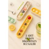 2 Adet Silikon Dikdörtgen Yapışmaz 6’lı Buzluk Bas Çıkar Buzluk Kabı Buzluk Kokteyl Sunum Buz Kalıbı