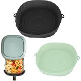 2 Adet Silikon Hava Ryzler Fırın Pişirme Tepsisi Pizza Kızarmış Tavuk Airfryer Silikon Sepet Kullanımlık Airfryer Pan Liner Aksesuarları Siyah Yeşil