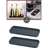 2 Adet Silikon Tezgah Üstü Altlık, Yağdanlık Sirkelik Sabunluk Altlığı + Kepçe Kaşık Matı 2’li Set - Gri - Renk