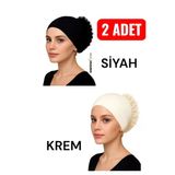 2 Adet Silikonlu Fırfırlı Bone Kaymayan Topuz Bonesi Dikişsiz Siyah Krem | Konforlu Pratik Bone