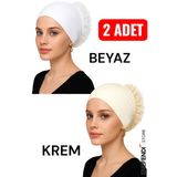 2 Adet Silikonlu Fırfırlı Bone Kaymaz Likralı Dikişsiz Krem Beyaz | Konforlu Şık Pratik Bone