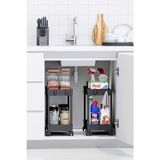 2 Adet Siyah 2 Katlı Tekerlekli Düzenleyici Mutfak ve Banyo Rafı ORH-H006-2T2-BLK-WHL