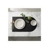 2 Adet Siyah Deri Yarım Oval Amerikan Servis Supla 30x44 cm-Kolay Silinebilir Supla