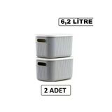 2 Adet Storage 6Lt Gri Çok Amaçlı Dolap Düzenleyici Kapaklı Kutu, Dekoratif Anaokulu Saklama Kutusu