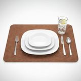 2 Adet Süet Yumuşak Doku Deri Amerikan Servis Supla Dikdörtgen 33X44 - 44 x 33 cm - Kahverengi