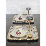 2 Adet Sunum Tepsisi & Kahve & Çay Tepsisi- Gümüş Tepsi Döküm Gold Gül Çerçeveli(Sadece Tepsi) - Gümüş - Altın - 2ligümüşgold