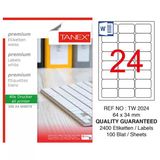 2 Adet Tanex Tw-2024 Beyaz Adres Ve Posta Etiketi 64 Mm X 34 Mm