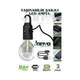 2 Adet Taşınabilir Şarjlı Led Ampül Outdoor Kamp Bahçe Lambası 10w Askılı Kırılmaz Led Işık Siyah