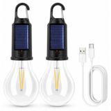 2 Adet Taşınabilir Solar USB Şarjlı LED Ampul, 10W Askılı Kablosuz Outdoor Kamp Bahçe Lambası, 3 Işık Modlu Type-C Şarjlı Kırılmaz Gövdeli Ev Balkon Bahçe Kamp Karavan Seyahat İçin Solar LED Ampul