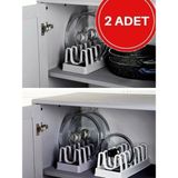 2 Adet Tencere Kapağı Organizeri - 6 Bölmeli Tencere Kapak Rafı