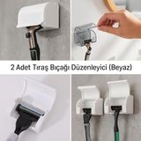 2 Adet Tıraş Bıçağı Düzenleyici Yapışkanlı Banyo Jilet Organizeri - HAYIR - Beyaz