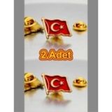 2 Adet Türk Bayrağı Gold Yaka Rozeti Altın