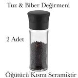 2 Adet Tuz ve Karabiber Değirmeni 2 Adet Cam Gözde Öğütücü Kısmı Seramiktir Tuz Değirmeni