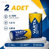 (2 Adet) Varta Endüstriyel Tip C Orta Boy Alkaline Pil Alkalıne Lr14 - 4014 - 1,5V