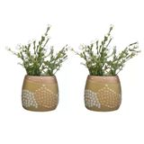 2 ADET VAZO DAHİL,VAZODA ÇİÇEK,BEYAZ YAPAY ÇİÇEK,VAZO DEKORATİF ALTIN MOZAİK POLİRESİN 10X15X5CM