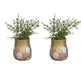 2 ADET VAZO DAHİL,VAZODA ÇİÇEK,BEYAZ YAPAY ÇİÇEK,VAZO DEKORATİF ALTIN PUANLI POLİRESİN 9X9X15CM