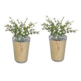 2 ADET VAZO DAHİL,VAZODA ÇİÇEK,BEYAZ YAPAY ÇİÇEK,VAZO DEKORATİF ALTIN YAPRAK 9X9X17CM