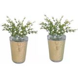 2 ADET VAZO DAHİL,VAZODA ÇİÇEK,BEYAZ YAPAY ÇİÇEK,VAZO DEKORATİF ALTIN YAPRAK 9X9X17CM