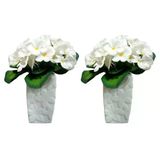 2 ADET VAZO DAHİL,VAZODA ÇİÇEK,BEYAZ YAPAY ÇİÇEK,VAZO DEKORATİF ÇİÇEKLİ SU YEŞİLİ 7X7X17CM