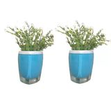 2 ADET VAZO DAHİL,VAZODA ÇİÇEK,BEYAZ YAPAY ÇİÇEK,VAZO DEKORATİF GRİ MAVİ POLİRESİN 8X4X16CM