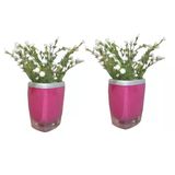 2 ADET VAZO DAHİL,VAZODA ÇİÇEK,BEYAZ YAPAY ÇİÇEK,VAZO DEKORATİF GRİ PEMBE POLİRESİN 8X4X16CM