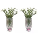 2 ADET VAZO DAHİL,VAZODA ÇİÇEK,BEYAZ YAPAY ÇİÇEK,VAZO DEKORATİF KRİSTAL DAMLALI 6X6X19CM