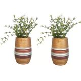 2 ADET VAZO DAHİL,VAZODA ÇİÇEK,BEYAZ YAPAY ÇİÇEK,VAZO DEKORATİF METALİK KAHVE POLİRESİN 6X6X17CM