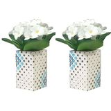 2 ADET VAZO DAHİL,VAZODA ÇİÇEK,BEYAZ YAPAY ÇİÇEK,VAZO DEKORATİF PUANLI POLİRESİN 6X6X15CM