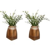2 ADET VAZO DAHİL,VAZODA ÇİÇEK,BEYAZ YAPAY ÇİÇEK,VAZO DEKORATİF TAŞLI ALTIN POLİRESİN 7x7x15cm
