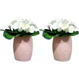 2 ADET VAZO DAHİL,VAZODA ÇİÇEK,BEYAZ YAPAY ÇİÇEK,VAZO PEMBE PETEK DESENLİ POLİRESİN 8x8x15cm