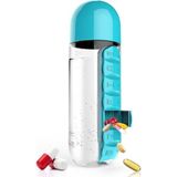 2 Adet ve Su Şişesi Matara 600 ml Matara Dahili 7 Günlük Hap Organizer Su Şişesi 2 Adet Mavi