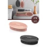 2 Adet Vücut Masaj Fırçası, Çift Taraflı Sırt Kese Banyo Duş Bebek Masaj Yumuşak Fırça Füme+pembe