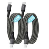 2 Adet x 2Metre Type C-C ÖRGÜLÜ Kablo Seti, 60Watt PD Hızlı Şarj, iPhone 15/16/17 ve Android İçin, REMORAX Wahoo (2Ad x 2Metre Füme)