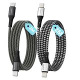 2 Adet x 2Metre Type C-C ÖRGÜLÜ Kablo Seti, REMORAX Wahoo, 60Watt PD Hızlı Şarj, iPhone 15/16/17 ve Android İçin, 1Ad x Füme ve 1Ad x Gri-Siyah Kablo (2Ad x 2Metre Füme ve GriSiyah)
