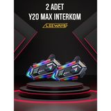 2 Adet Y20 Max Telsiz Özellikli 5.3 Motosiklet Kask Kulaklık Intercom Işıklı Motorsiklet Interkom - Siyah