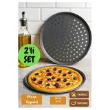 2 Adet Yanmaz Yapışmaz 32 Cm Delikli Pizza Tepsi 2’Li Set – Çıtır Pizza Fırın Tepsisi