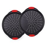 2 Adet Yapışmaz Pizza Tepsisi - Silikon Tutacaklı, Delikli Yuvarlak Çelik Yapışmaz Tava, Bulaşık Makinesinde Yıkanabilir, Silikon ve Büyük Boy Saplı Pizza Tepsisi, PFOA, PFOS, PTFE İçermez - NCBPIZX2