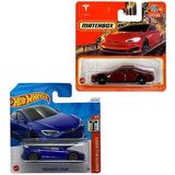 2 Araç Tesla Set - Hot Wheels Tesla Model S Plaid & Matchbox Tesla Model S (1/64)