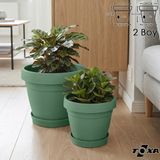 2 Boy Mono Saksı Seti Tabaklı Drenaj Delikli Plastik Çiçek Saksısı Set - Yeşil