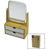 2 Çekmeceli Bambu Ahşap STANDLI=9X9.9X17.8X21.5CM Makyaj AYNASI=15X18CM Takılık 1+1 Organizer (2818) - Belirtilmemiş