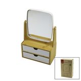 2 ÇEKMECELİ BAMBU AHŞAP STANDLI=9X9.9X17.8X21.5CM MAKYAJ AYNASI=15X18CM TAKILIK 1+1 ORGANİZER (4604)