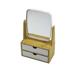 2 ÇEKMECELİ BAMBU AHŞAP STANDLI=9X9.9X17.8X21.5CM MAKYAJ AYNASI=15X18CM TAKILIK 1+1 ORGANİZER (5264)