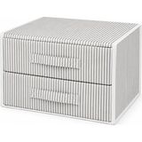 2 Çekmeceli Kumaş Organizer, 31 x 22 x 30 Cm, Gri-Beyaz Çizgili Dolap ve Raf Düzenleyici, Kulplu - Çok Renkli - Genel
