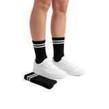 2 Çift Siyah Erkek Tenis Çorabı - Çizgili Retro Soket Çorap Seti - Pamuklu Konfor