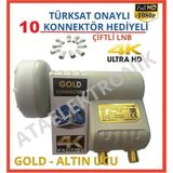 2 Çikişli Lnb 3D 4K Full Hd Lenebe Elenbi + Anten Kablo + 10 Adet Jak - Altın