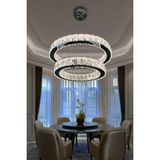 2 Daire Taşlı Modern LED Avize - 1 - Krom